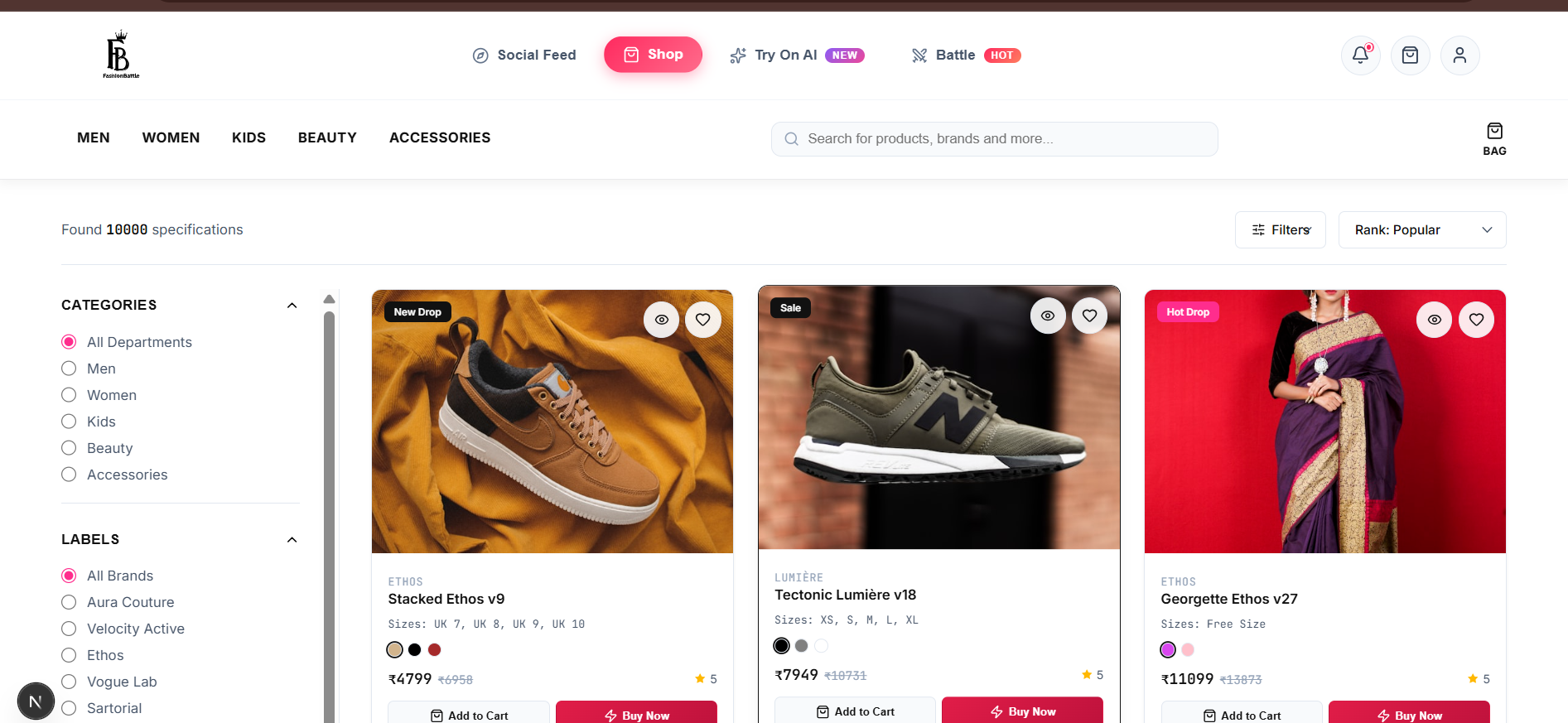 FashionBattle shopper app home & shop