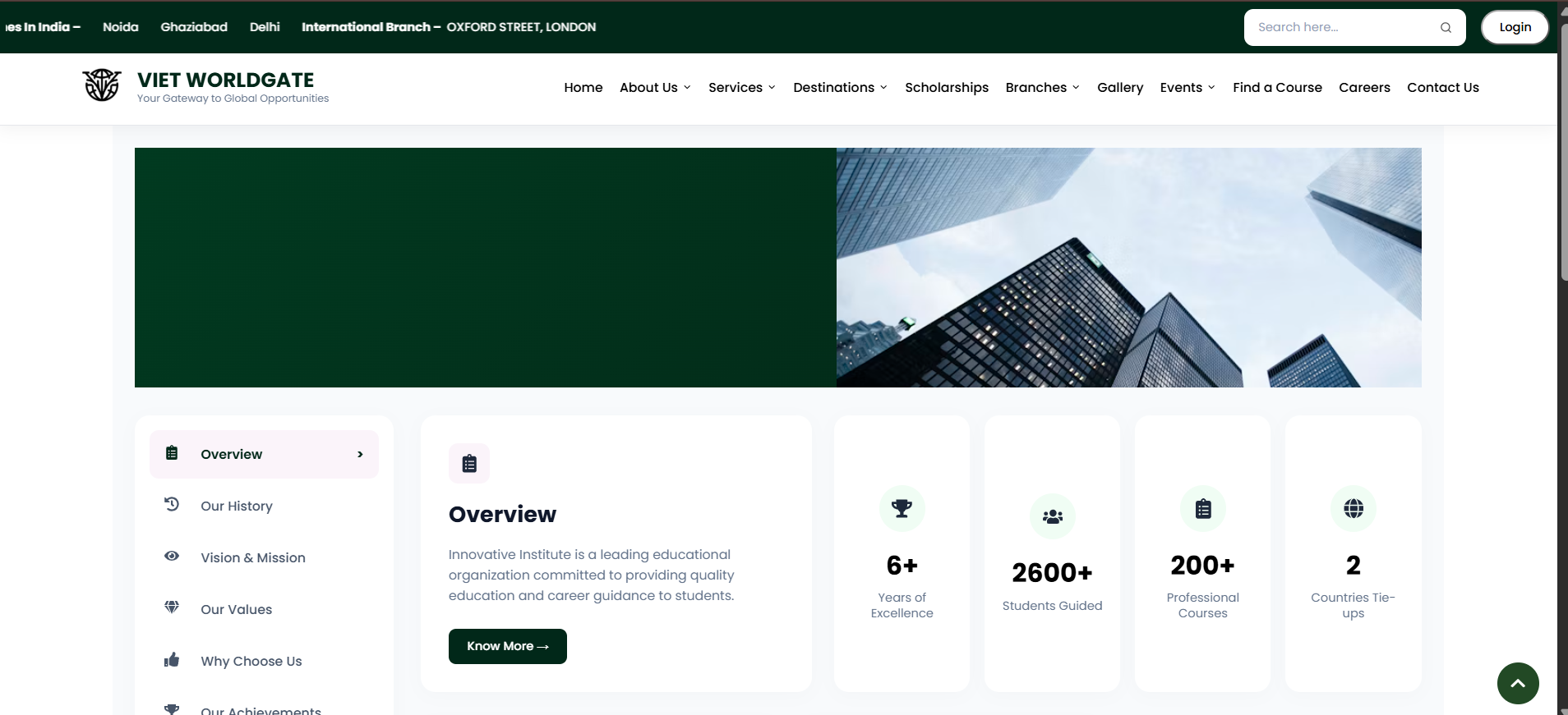 Country listing and university courses